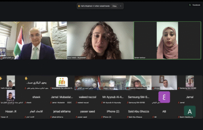 A collaborative dialogue discusses the status of cooperatives in the draft Palestinian interim constitution with national, regional, and international participation